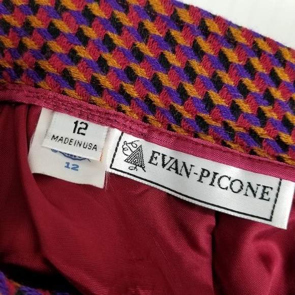 Evan Picone Women Wool Midi Pencil Skirt Vtg Size 12 Red Purple Artsy Secretary - Picture 6 of 11